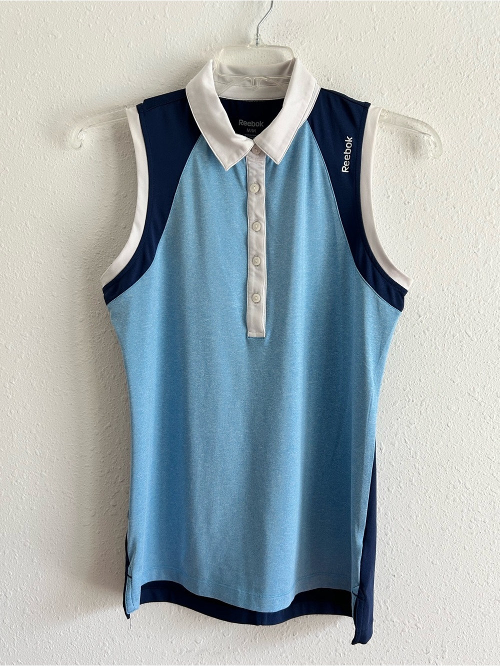 Reebok Sleeveless Top Women's Size M Blue Performance Golf Activewear Collared